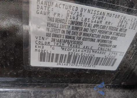 2018 Nissan Sentra S z USA, uszkodzony, nr VIN 3N1AB7AP8JY303895